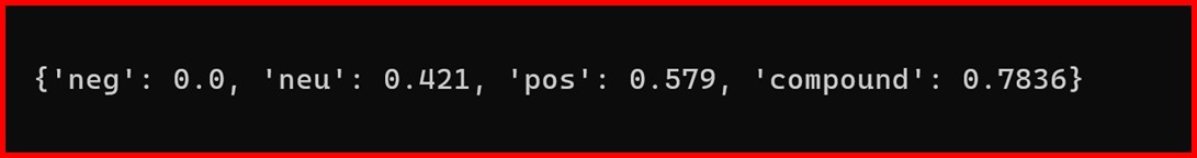 Picture showing different parameters of sentiment analysis when a sentiment of the word is analyzed